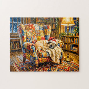 Skurrile Weihnachts-Sessel-Schlaf-Mops-Illustratio