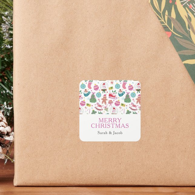Skurrile Weihnachtsaufkleber Quadratischer Aufkleber (Bright, Whimsical Christmas Doodles Stickers a Joyful, Creative Holiday Look by Painted Paperie)