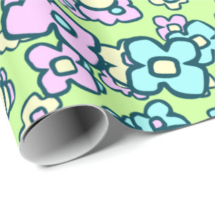 Skurrile Wildblumen Fröhliche Florale Frühlingsgrü Geschenkpapier