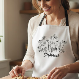 Skurrile Wildblumen-Linienkunst Schürze
