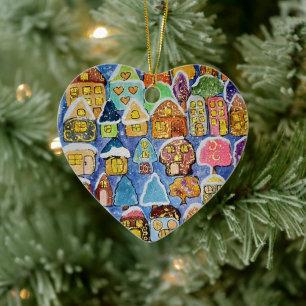 Skurrile Winterdorf-Volksmetall-Weihnachten Keramik Ornament