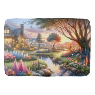 Skurriler Cottage-Garten-Sonnenuntergang Badematte