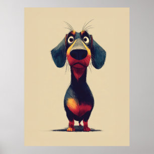 Skurriler Dachshund-Charakter-Illustration Poster
