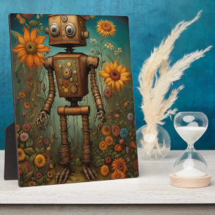 Skurriler Gartenroboter   Digitale Kunst Tischdeko Fotoplatte