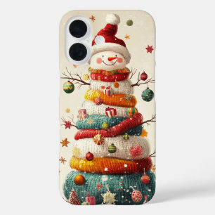 Skurriler Gestrickter Weihnachtsbaum-Schneemann iPhone 16 Hülle