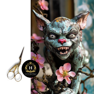 Skurriler gotischer Gargoyle mit Blüten-Decoupage Seidenpapier