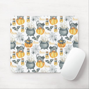 Skurriler Halloween-Kessel und Katzen-Muster Mousepad