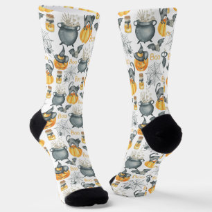 Skurriler Halloween-Kessel und Katzen-Muster Socken