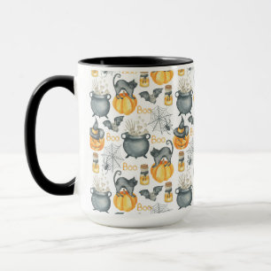 Skurriler Halloween-Kessel und Katzen-Muster Tasse