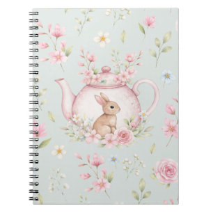 Skurriler Hasenteekessel Blumen Frühling Notizbuch Notizblock