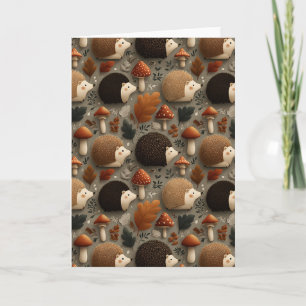 Skurriler Herbst-Igel- und Pilzmuster Karte