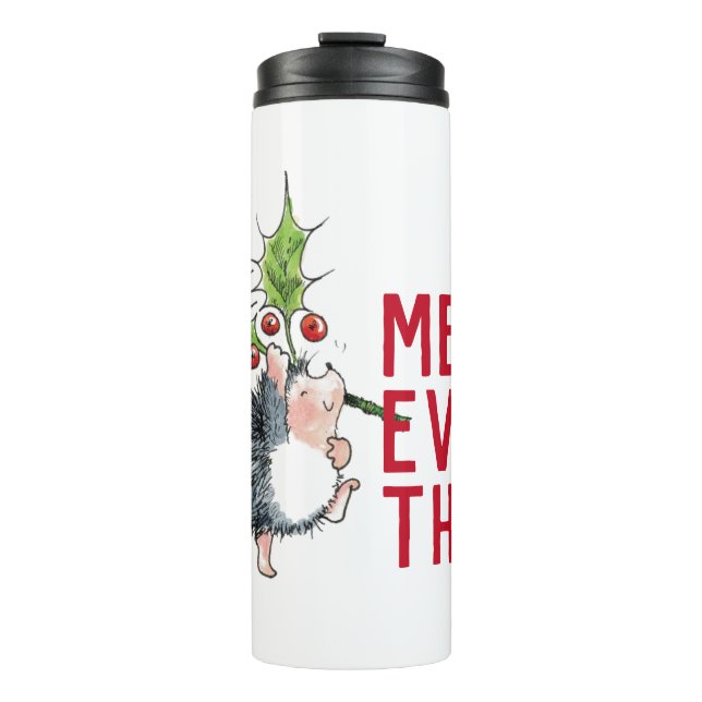 skurriler Igel Merry alles Thermosbecher (Vorderseite)