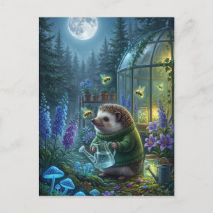 Skurriler Igelgartenbau in nächtlicher Fantasie Postkarte