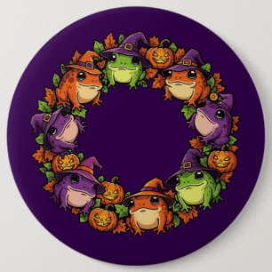 Skurriler Kranz geschmückt mit Kröten-Jackolantern Button