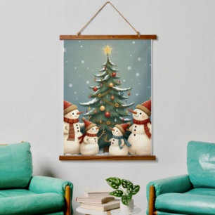 Skurriler Patchwork-Weihnachts-Teddybär Wandteppich Mit Holzrahmen