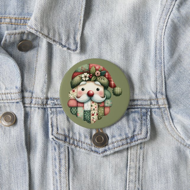 Skurriler Patchwork-Weihnachtsmann im Volkskunstst Button (Beispiel)