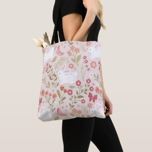 Skurriler Rosa Hase und Blumenaue Tasche
