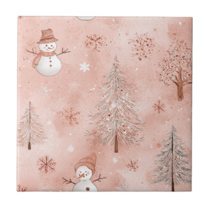 Skurriler rosa Schneemann Weihnachten - Winter (1) Fliese