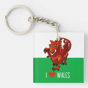 Skurriler roter Drache Ich liebe Wales Walisische Schlüsselanhänger