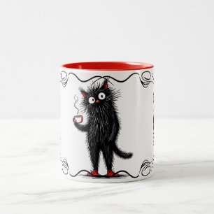 Skurriler schwarzer Katzenbecher   Verspieltes Ges Zweifarbige Tasse