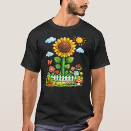Skurriler Sonnenblumengarten Cartoon-Naturkunst T T-Shirt