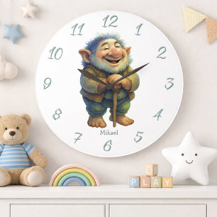 Skurriler Troll-Gnom-Wanddekor für Kinder mit indi Große Wanduhr