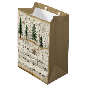 Skurriler Weihnachtswald mit Notenblatt Mittlere Geschenktüte