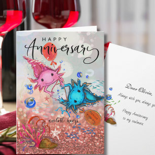 Skurriles Aquarell-Axolotl süßes Jubiläumskarte Feiertagskarte