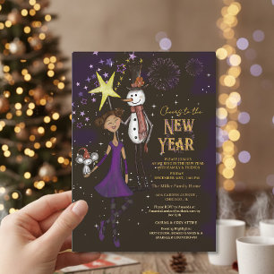 Skurriles Dorf-Familien-Silvester-Schneemann Einladung