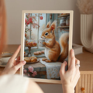 Skurriles Eichhörnchen beim Teetrinken Café Kunstp Poster