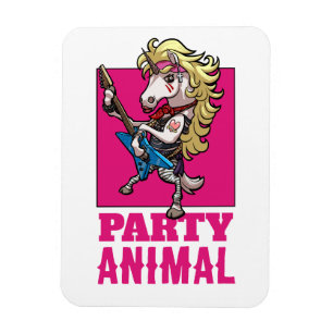 Skurriles Einhorn 80er Glam Metal Party Tier Carto Magnet
