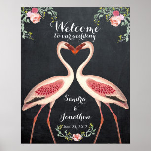 Skurriles Flamingo-Willkommensschild für die Hochz Poster