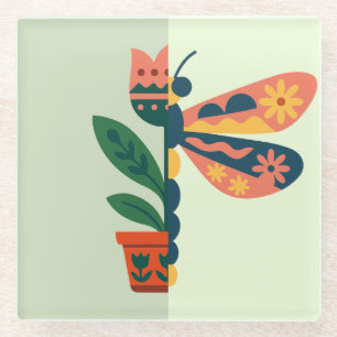 Skurriles florales Libellen-Design Glasuntersetzer