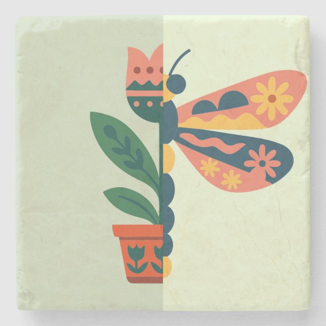 Skurriles florales Libellen-Design Steinuntersetzer (Vorderseite)