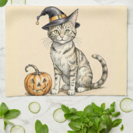 Skurriles Halloween-Kätzchen-Küchentuch, Herbstkat Geschirrtuch