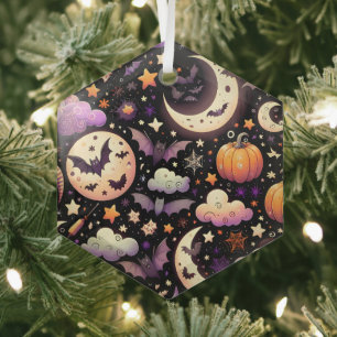 Skurriles Halloween-Nachthimmelmuster Ornament Aus Glas