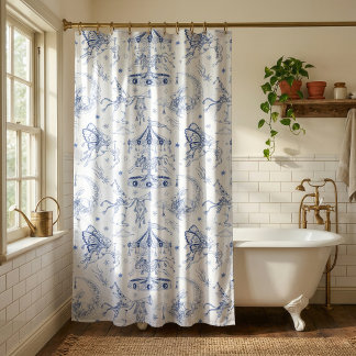 Skurriles himmlisches Kaninchen Blau Toile de Jouy Duschvorhang
