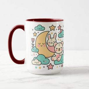Skurriles Kaninchen-und-Bär-unter-dem-Mond-Illustr Tasse