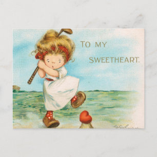 Skurriles kitschiges Golf Valentinstagsthema, circ Postkarte