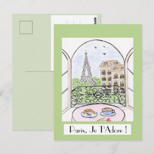 Skurriles Paris Eiffelturm PARIS JE T'ADORE Postkarte