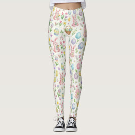 Skurriles Pastell-Osterhase- & Blumenmuster Leggings