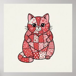 Skurriles Patchwork-Kätzchen mit Herz-Kunst Poster