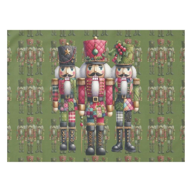 Skurriles Patchwork-Weihnachts-Nussknacker-Trio Tischdecke (Vorderseite (Horizontal))