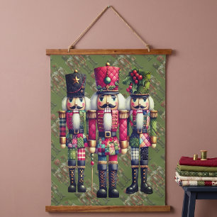 Skurriles Patchwork-Weihnachts-Nussknacker-Trio Wandteppich Mit Holzrahmen