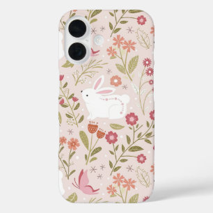 Skurriles Rosa Kaninchen und Blumenaue iPhone 16 Hülle