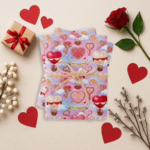 Skurriles rosa Valentinsherz-Ballonmuster Geschenkpapier Set