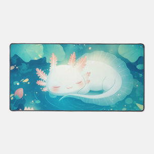Skurriles schlafendes Axolotl leuchtendes Lotus-Te Schreibtischunterlage