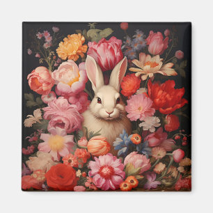 Skurriles Vintage-Kaninchen Frühlingsblüten Magnet