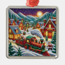 Skurriles Weihnachtsdorf Santa & Zug-Ornament Ornament Aus Metall