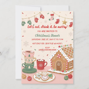 Skurriles Weihnachtsessen Pink-Rote Weihnachtsfeie Einladung